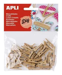Mini štipce, drevené, prírodné, APLI